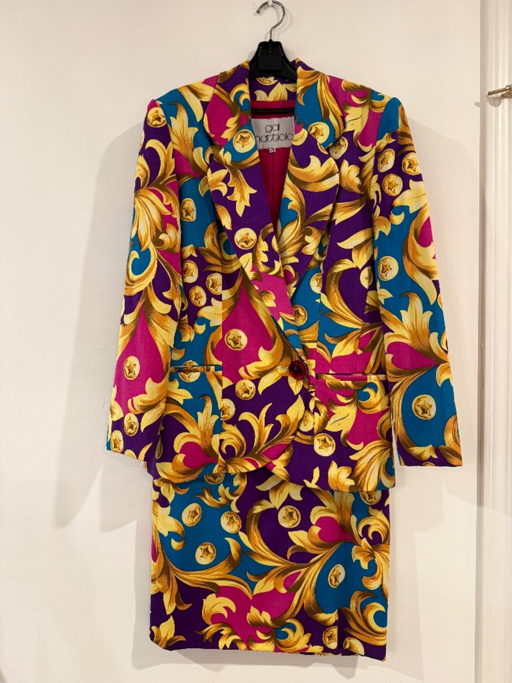 Gai Mattiolo colourful matching blazer & skirt, 100% wool, made in Italy, EU 42